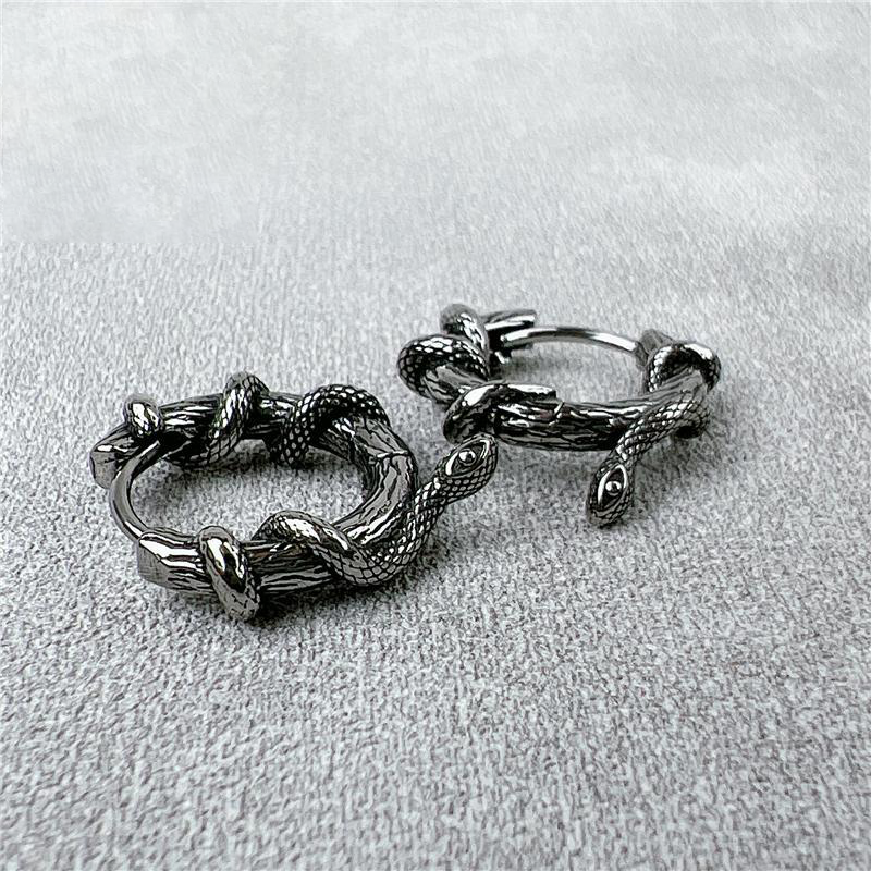 European American Retro Snake Titanium Steel Earrings, Stylish Men Hip Hop Punk Domineering Fashion Studs, Trendy Spirit Snake Ear Jewelry