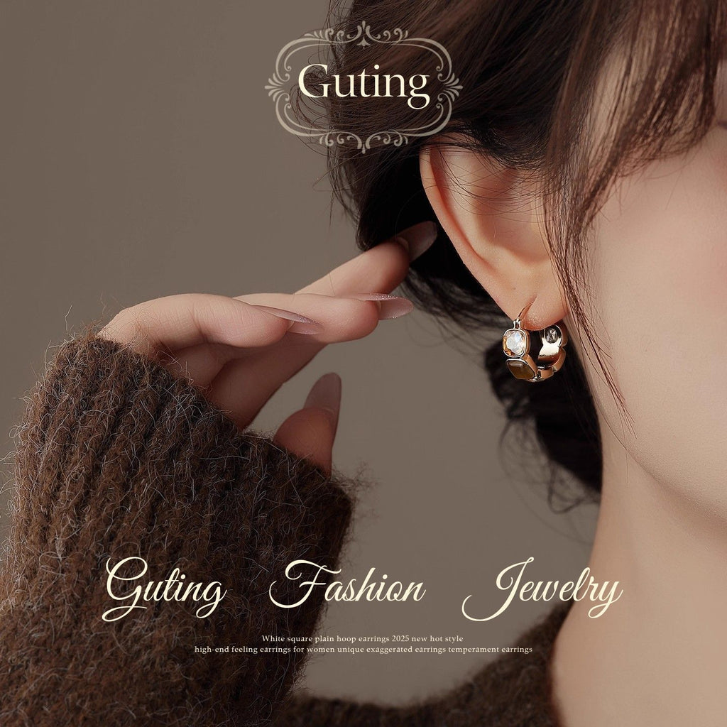 2026 Hot Sale Maillard Square Zircon Mini Hoop Earrings, Elegant Premium Unique Design Fall Winter Ladies Earrings