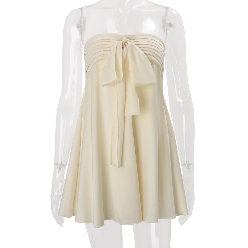 Satin Strapless Bow Front A-Line Mini Dress