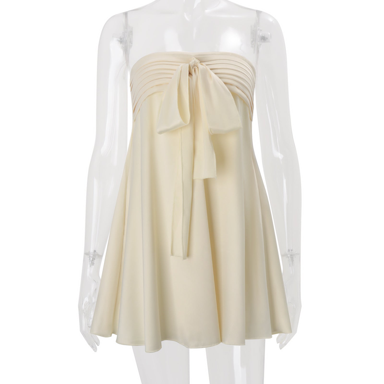 Satin Strapless Bow Front A-Line Mini Dress