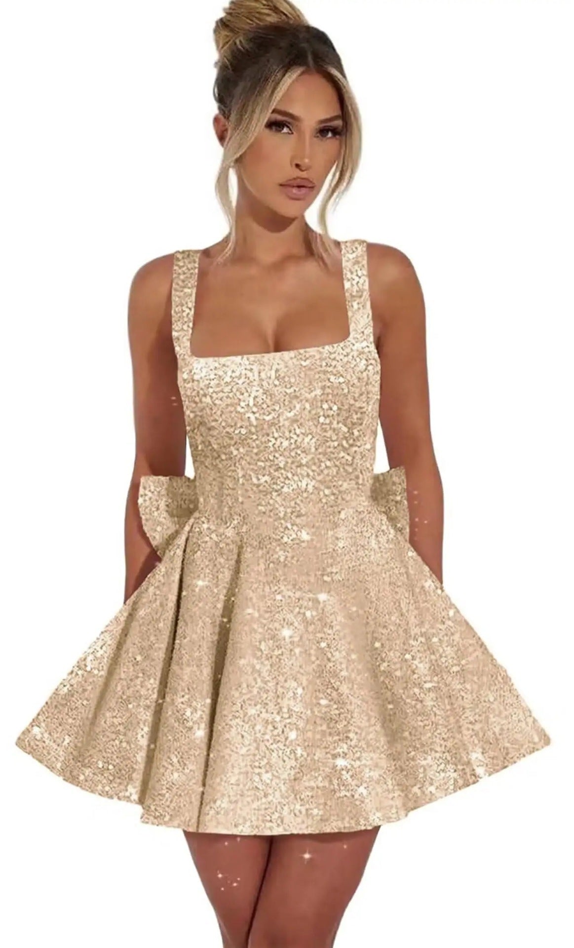 Strapless Sequined Mini Evening Dress With A Bow