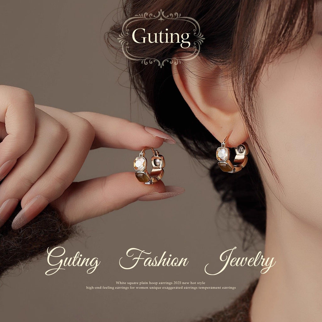 2026 Hot Sale Maillard Square Zircon Mini Hoop Earrings, Elegant Premium Unique Design Fall Winter Ladies Earrings