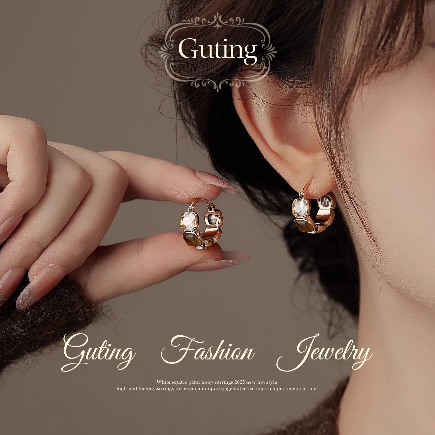 2026 Hot Sale Maillard Square Zircon Mini Hoop Earrings, Elegant Premium Unique Design Fall Winter Ladies Earrings
