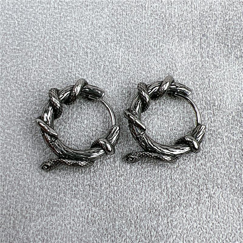 European American Retro Snake Titanium Steel Earrings, Stylish Men Hip Hop Punk Domineering Fashion Studs, Trendy Spirit Snake Ear Jewelry