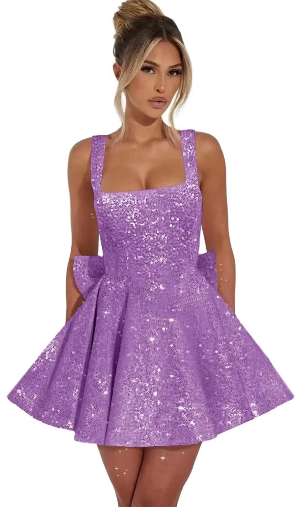 Strapless Sequined Mini Evening Dress With A Bow
