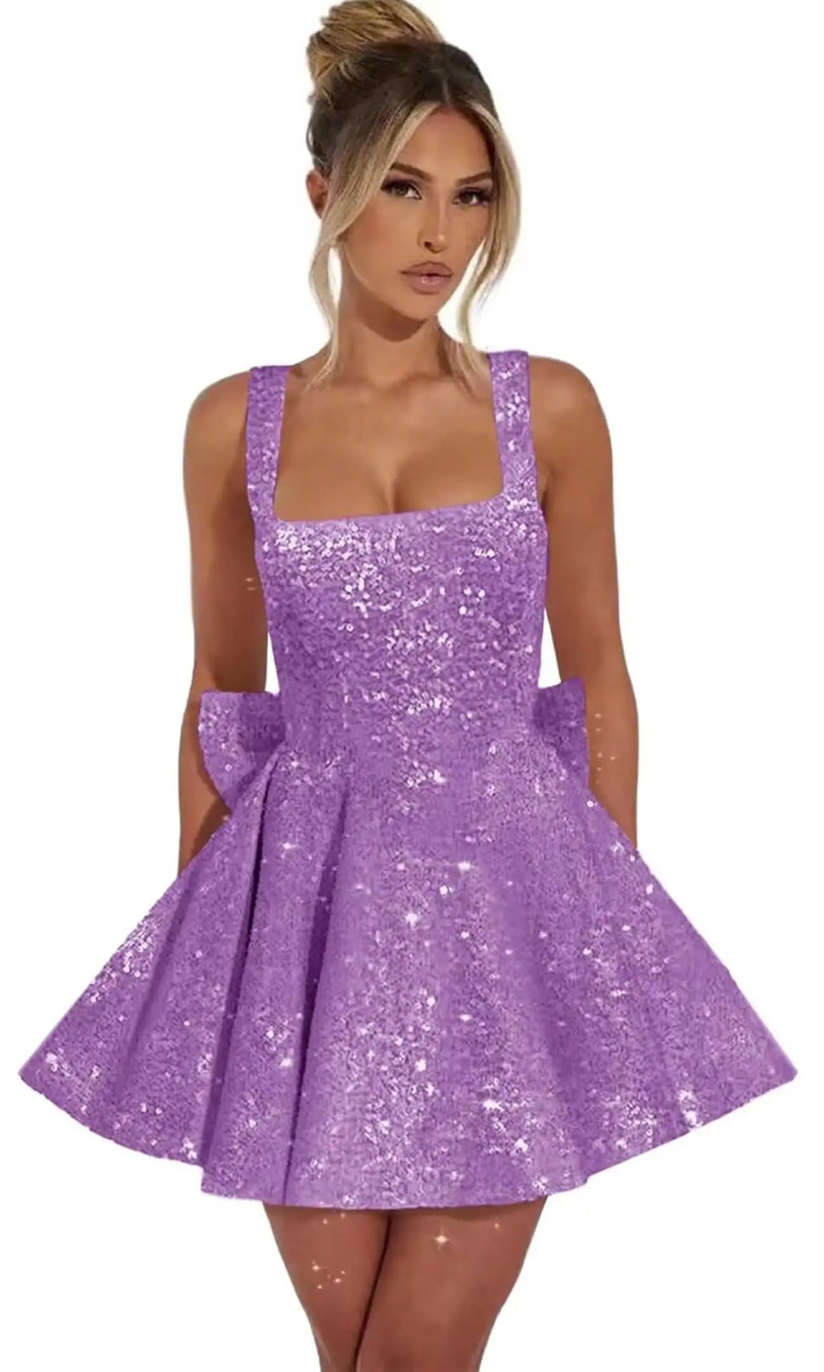 Strapless Sequined Mini Evening Dress With A Bow