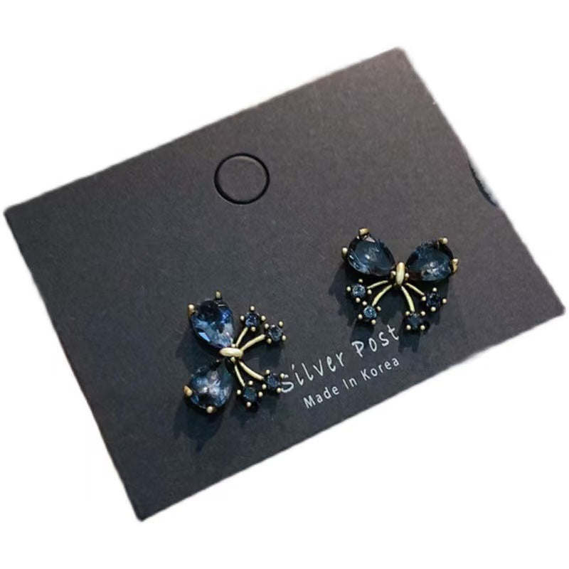 Korean Vintage S925 Sterling Silver Needle Bow Drop Earrings, Mini Delicate Teardrop Micro Paved Gold Plated Dainty Women Ear Jewelry