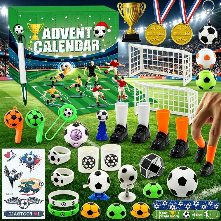 Football World Cup Advent Calendar 2026, 24 Days Countdown Blind Box With Mini Soccer Toys, Players, Trophies, Medals & Whistles, Christmas Surprise Gift Set For Kids & Football Fans