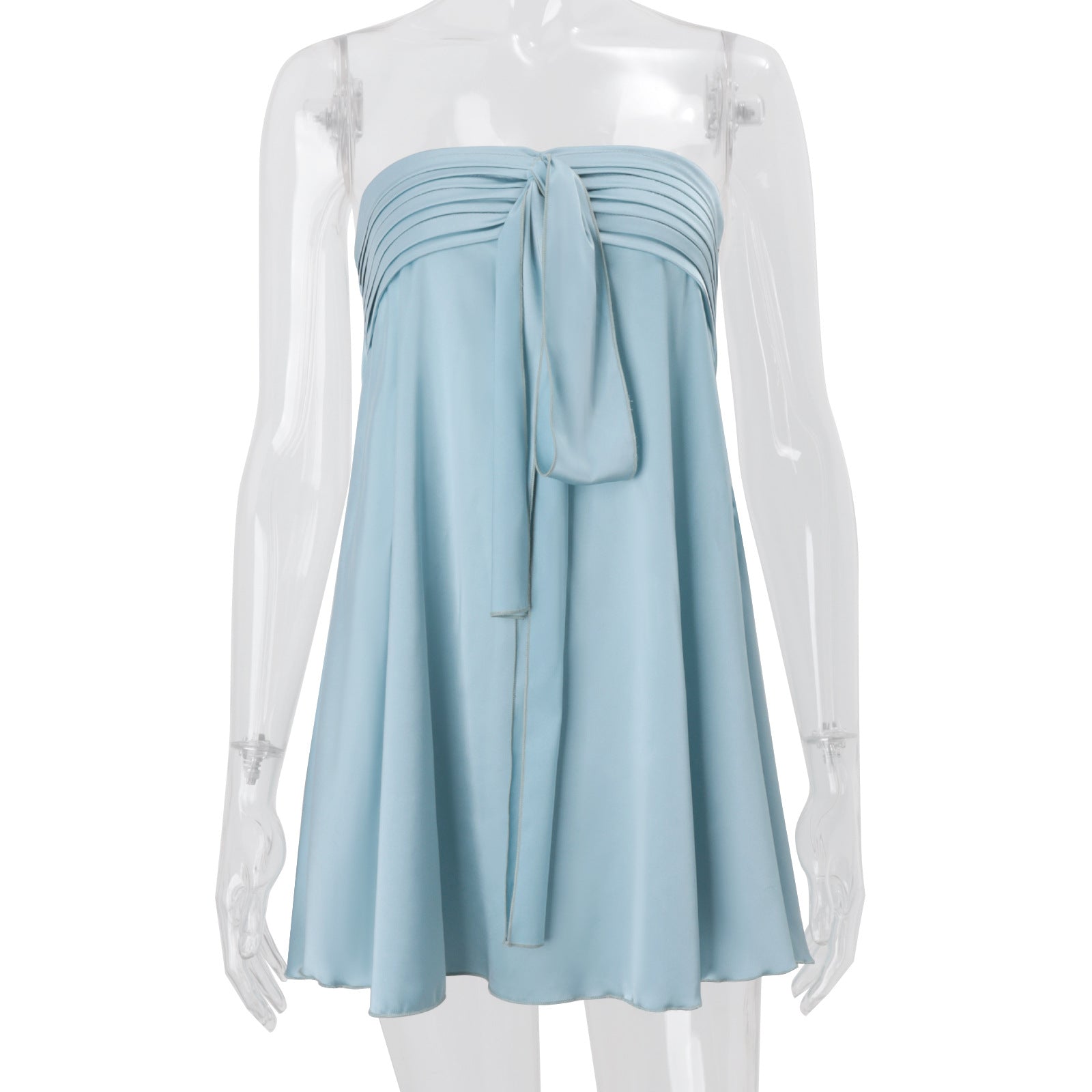 Satin Strapless Bow Front A-Line Mini Dress
