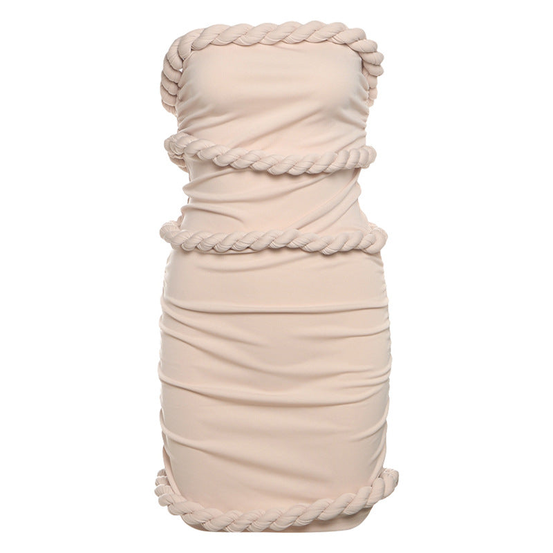 Fitted-waist Sleeveless Tube-top Sheath Mini Dress For Women