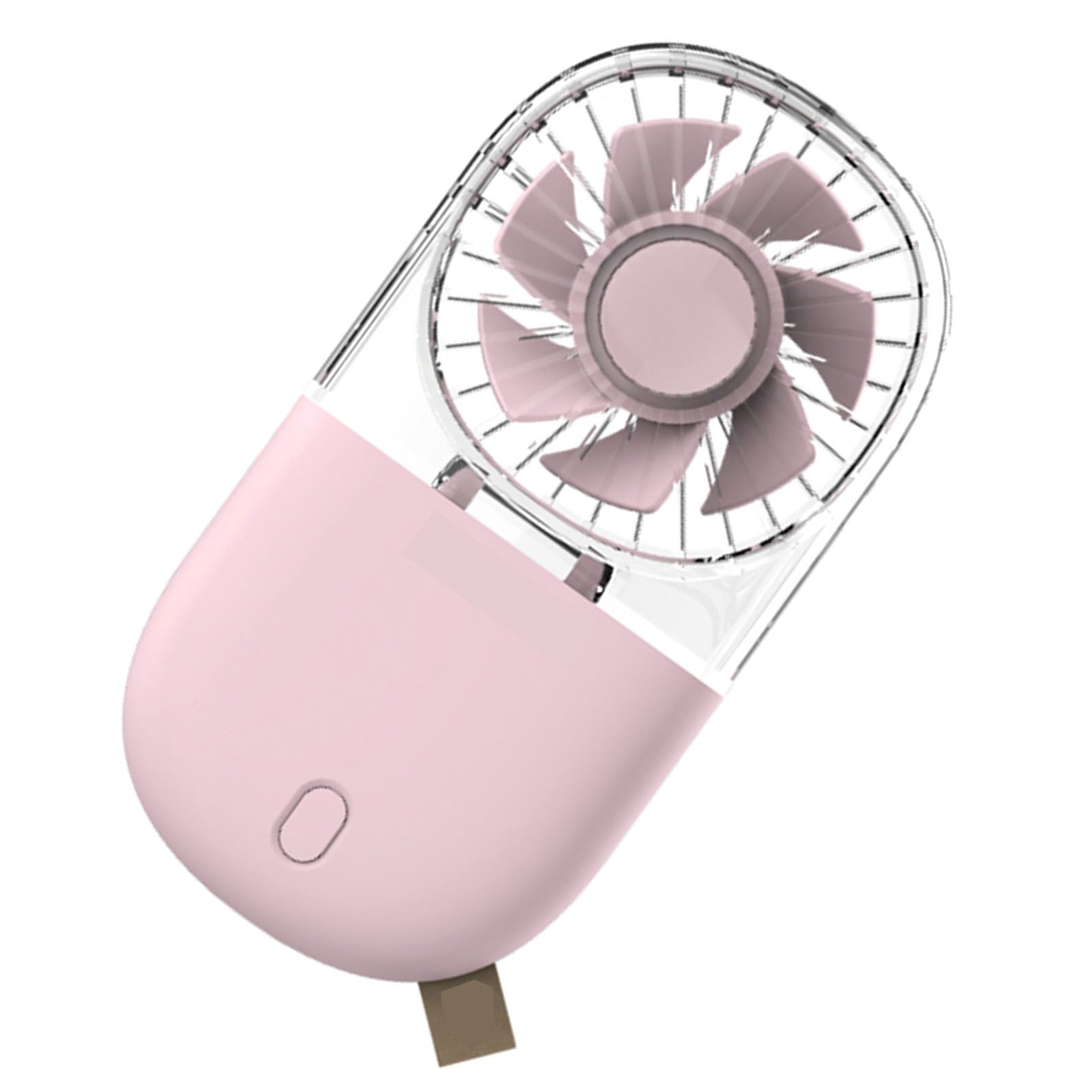 Portable Handheld Fan Mini Desk Foldable Necklace USB Rechargeable Personal Fan Transparent Pink