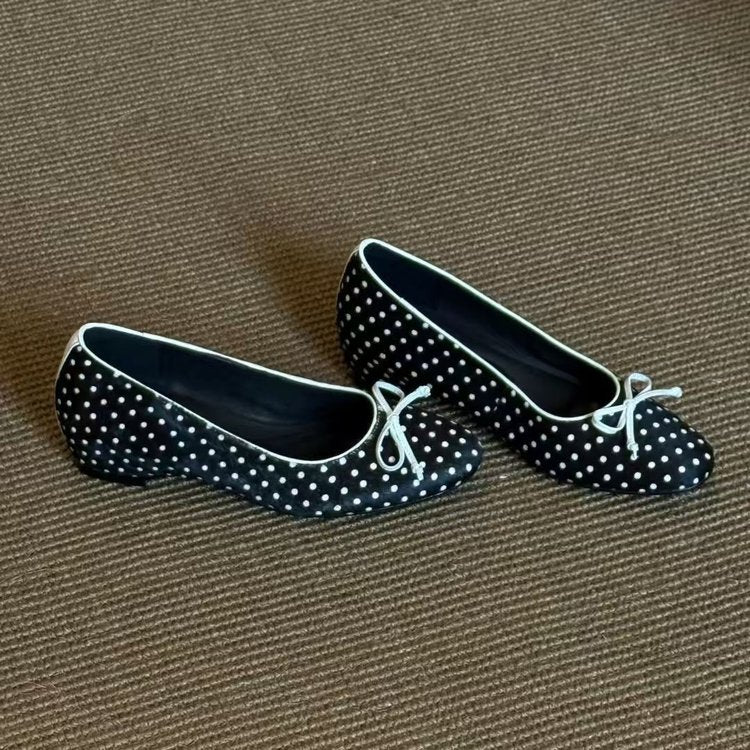 Horsehair Bow Polka Dot Hidden Wedge Kitten Heel 3cm, 2026 Trending, Horsehair Low Cut Almond Toe, All-Match
