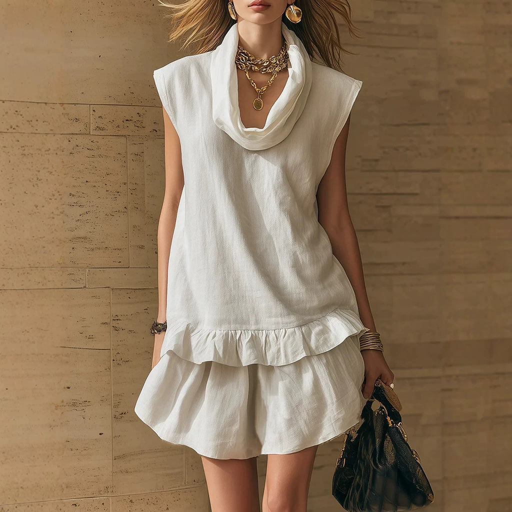 Womens Sleeveless Ruffle-Trim Mini Skirt Casual Set