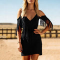 Womens Fringed Strap Mini Casual Dress