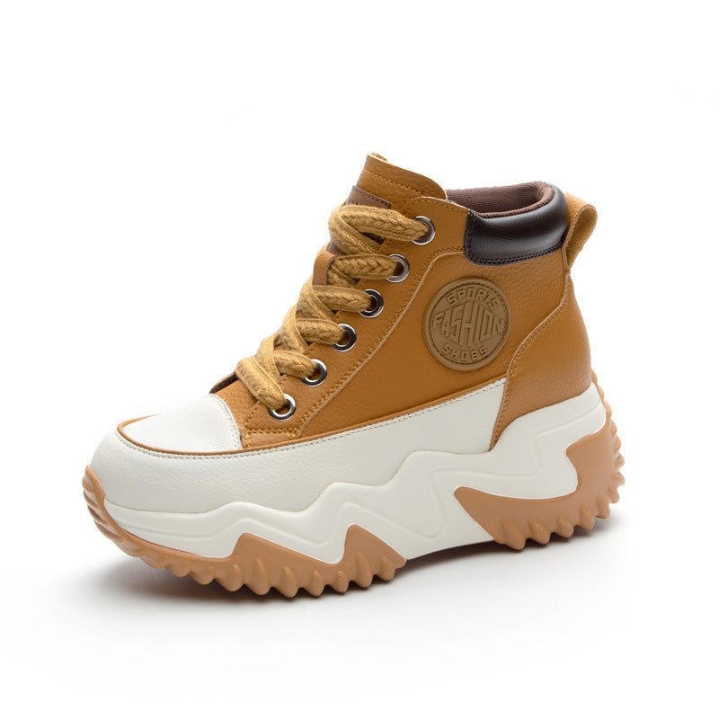 Air-perforated Wedge-heel Height-increasing High-top Casual White Sneakers