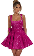 Strapless Sequined Mini Evening Dress With A Bow