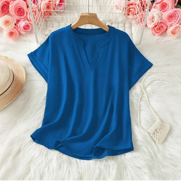 2026 New Women Solid Color Notch V Neck Blouse Casual Nine Points Sleeve Elegant Office Ladies Shirt