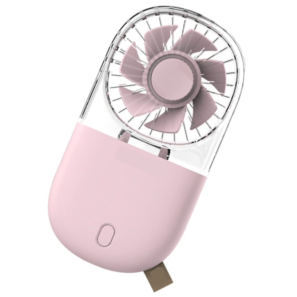 Portable Handheld Fan Mini Desk Foldable Necklace USB Rechargeable Personal Fan Transparent Pink