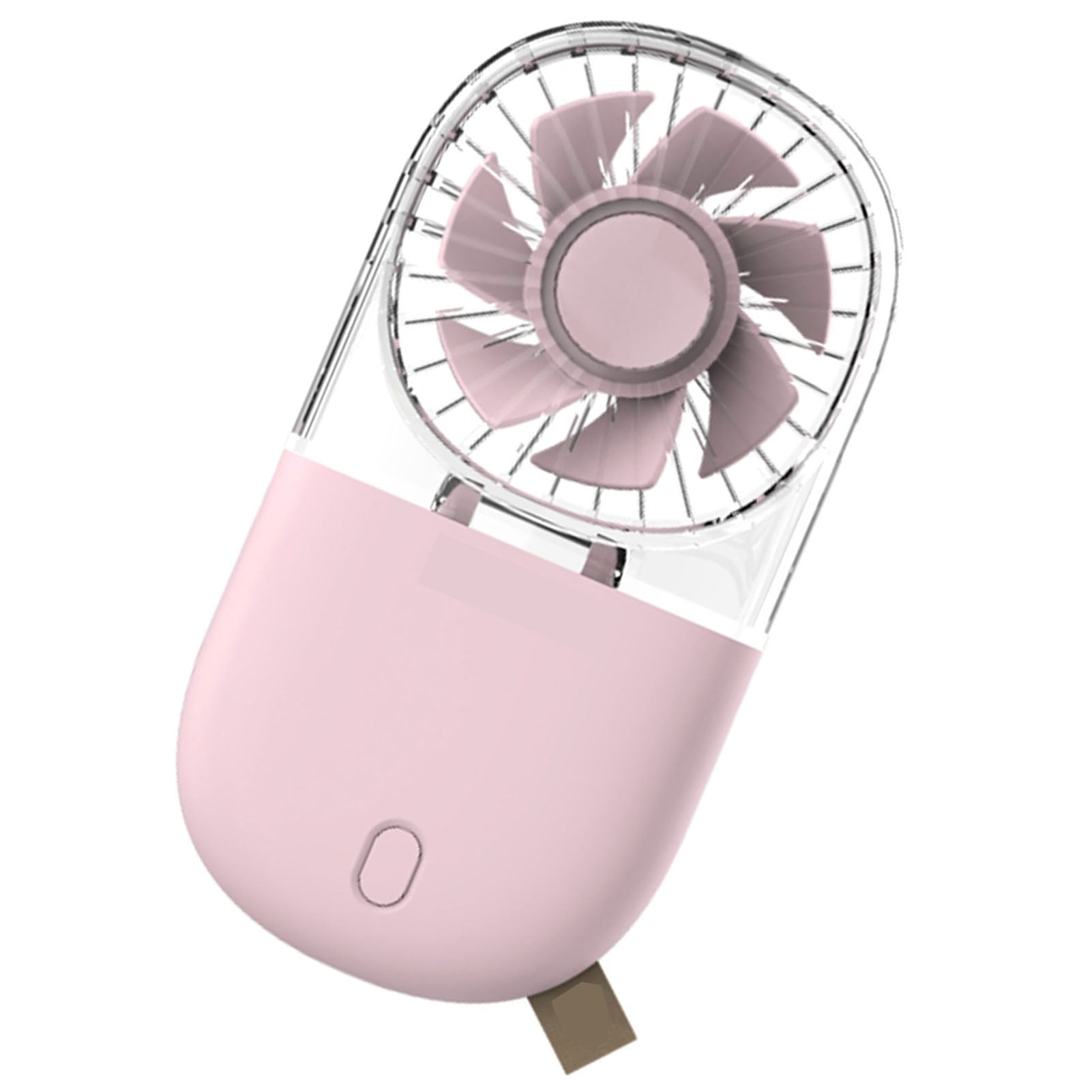 Portable Handheld Fan Mini Desk Foldable Necklace USB Rechargeable Personal Fan Transparent Pink