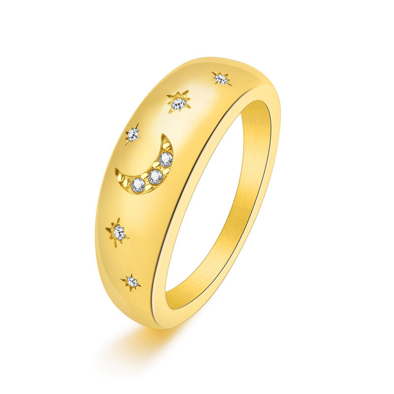 Stars And Moon Titanium Steel Ring For Women