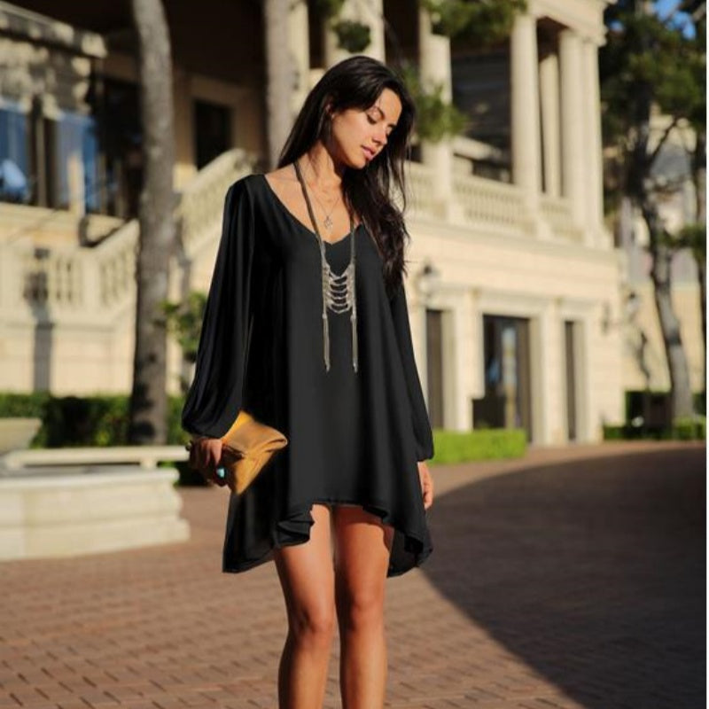 Mini V-neck Chiffon Loose-fitting A-line Dress