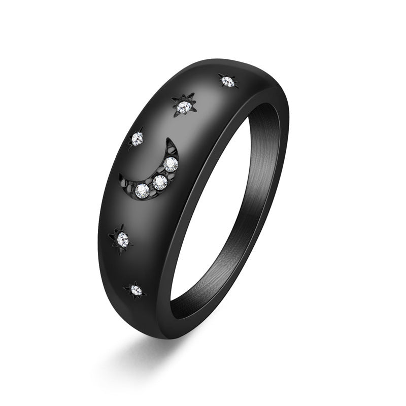 Stars And Moon Titanium Steel Ring For Women