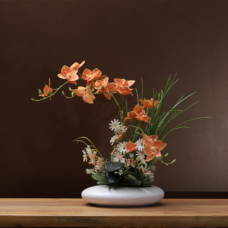 Silicone-Feel Dove Orchid Artificial Flower Arrangement Set - Modern Minimalist Silk Floral Decor for Living Room Home Display