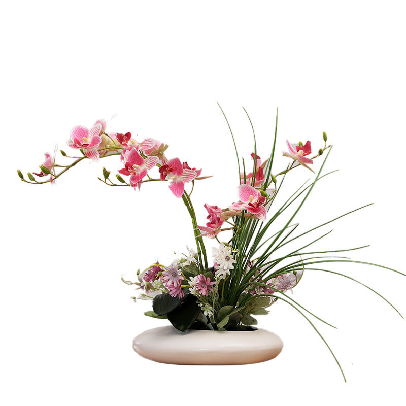 Silicone-Feel Dove Orchid Artificial Flower Arrangement Set - Modern Minimalist Silk Floral Decor for Living Room Home Display