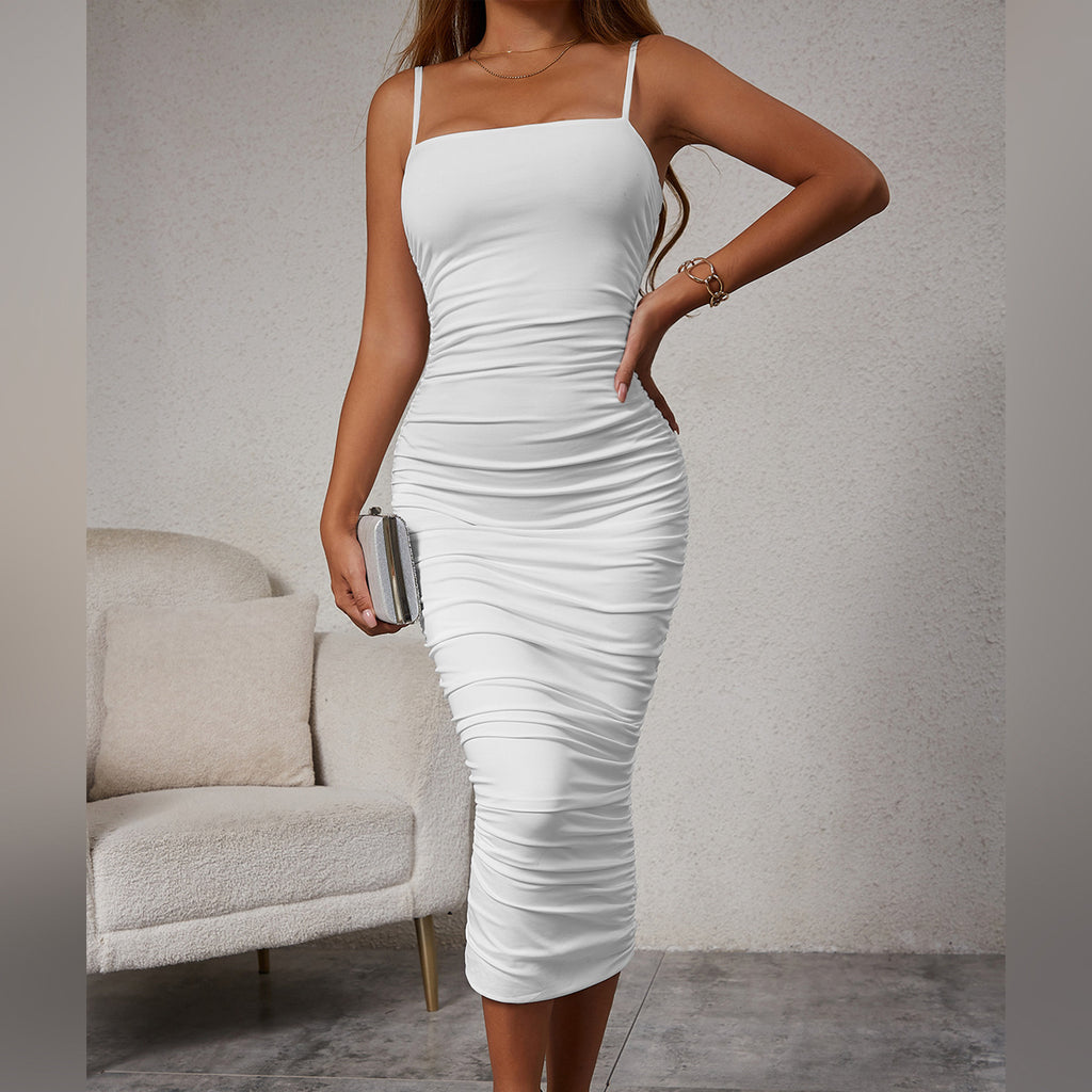 Womens 2025 Long Strap Pleated Dress