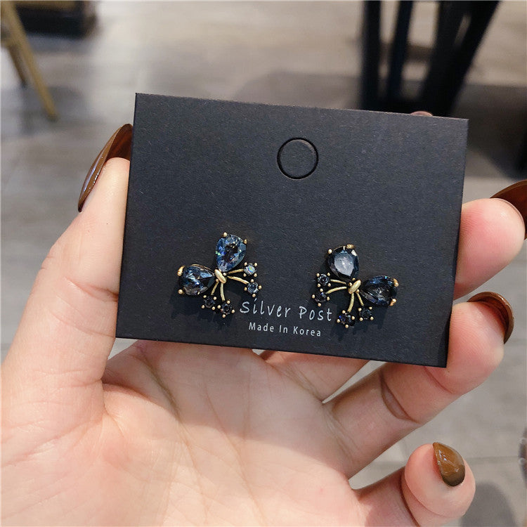 Korean Vintage S925 Sterling Silver Needle Bow Drop Earrings, Mini Delicate Teardrop Micro Paved Gold Plated Dainty Women Ear Jewelry