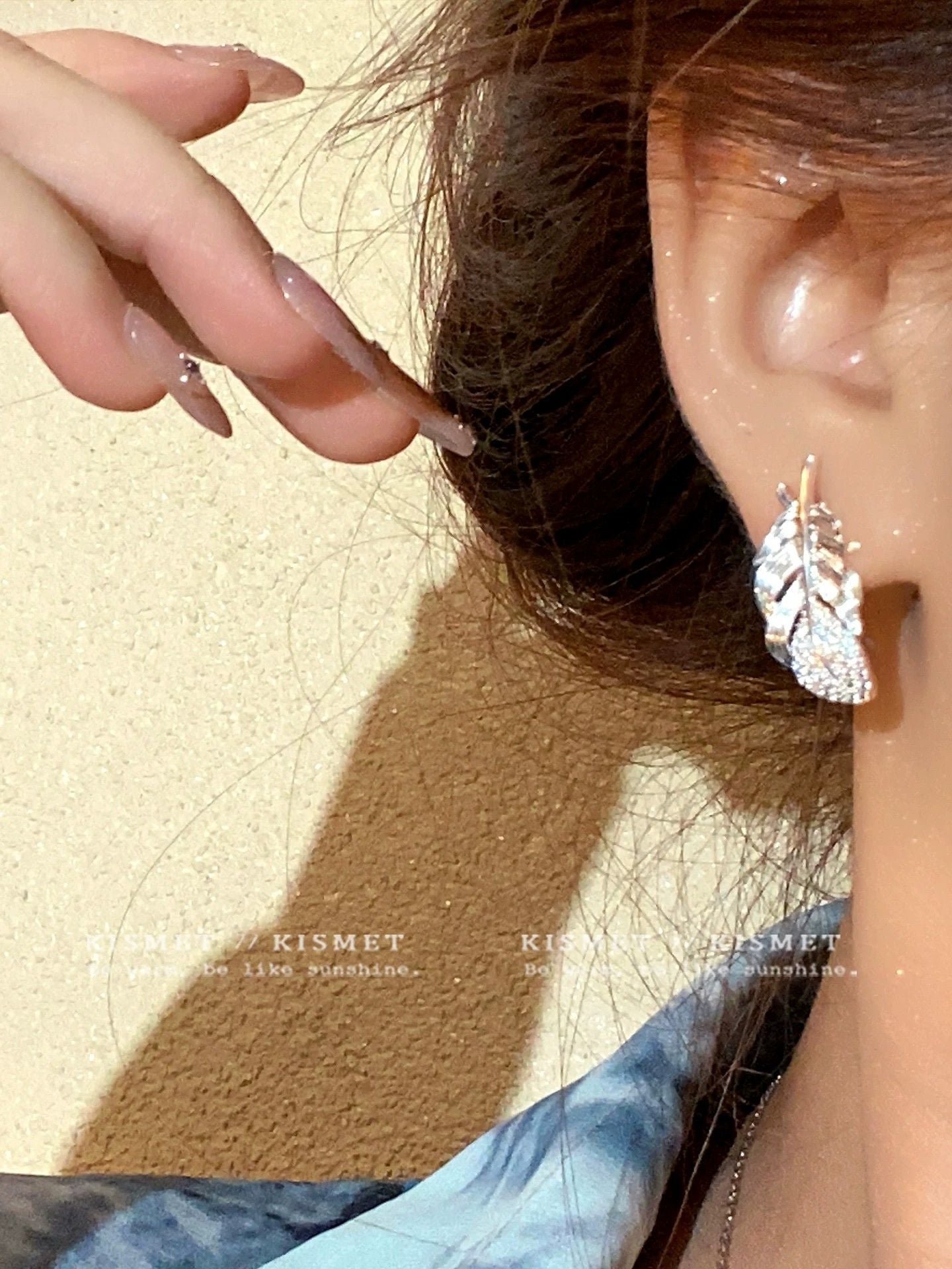 Shiny Silver Feather Earrings, Delicate Mini Studs, Fairy Style Niche Jewelry