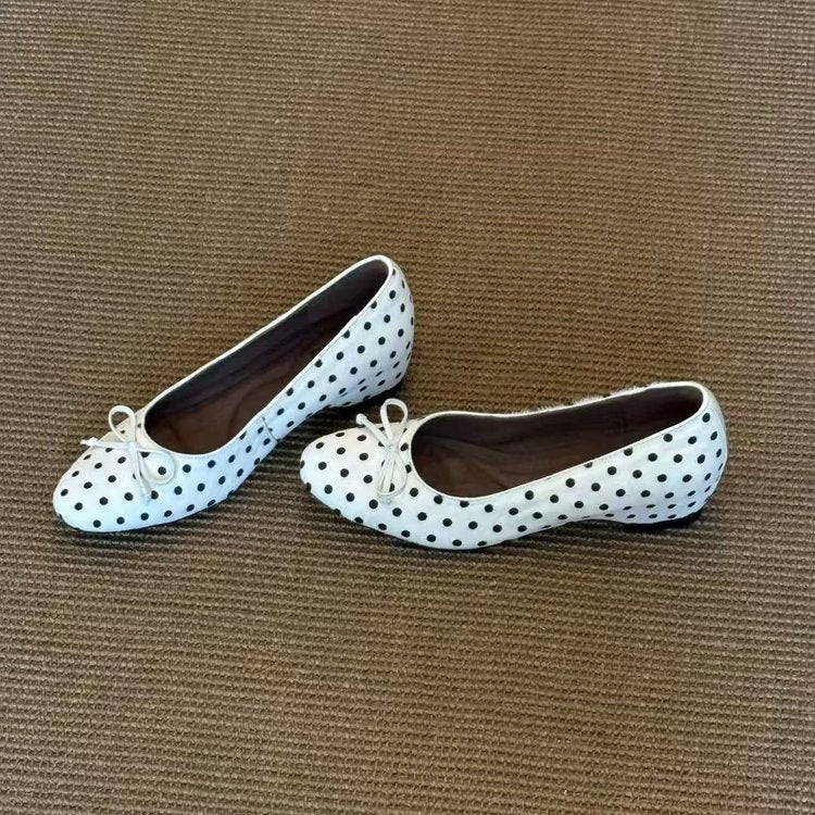 Horsehair Bow Polka Dot Hidden Wedge Kitten Heel 3cm, 2026 Trending, Horsehair Low Cut Almond Toe, All-Match