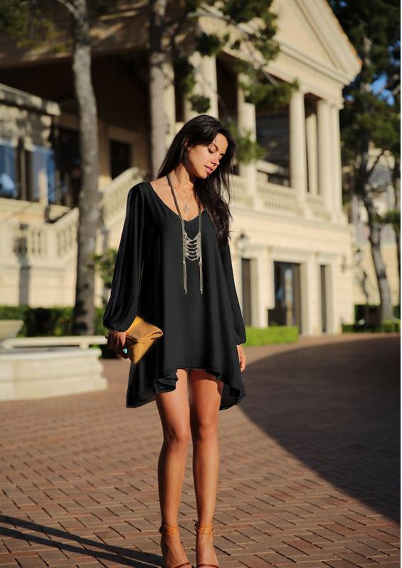 Mini V-neck Chiffon Loose-fitting A-line Dress