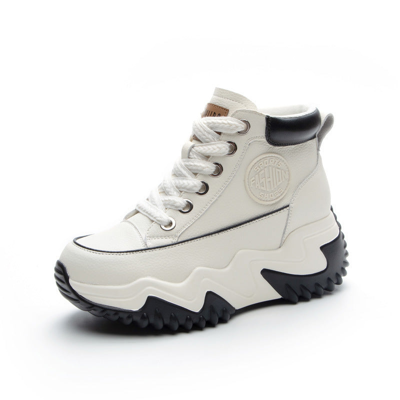 Air-perforated Wedge-heel Height-increasing High-top Casual White Sneakers