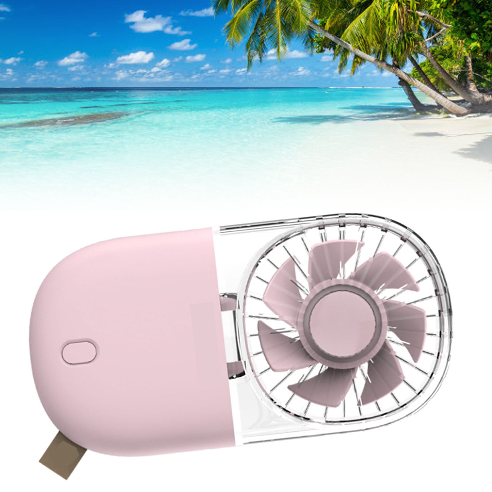 Portable Handheld Fan Mini Desk Foldable Necklace USB Rechargeable Personal Fan Transparent Pink