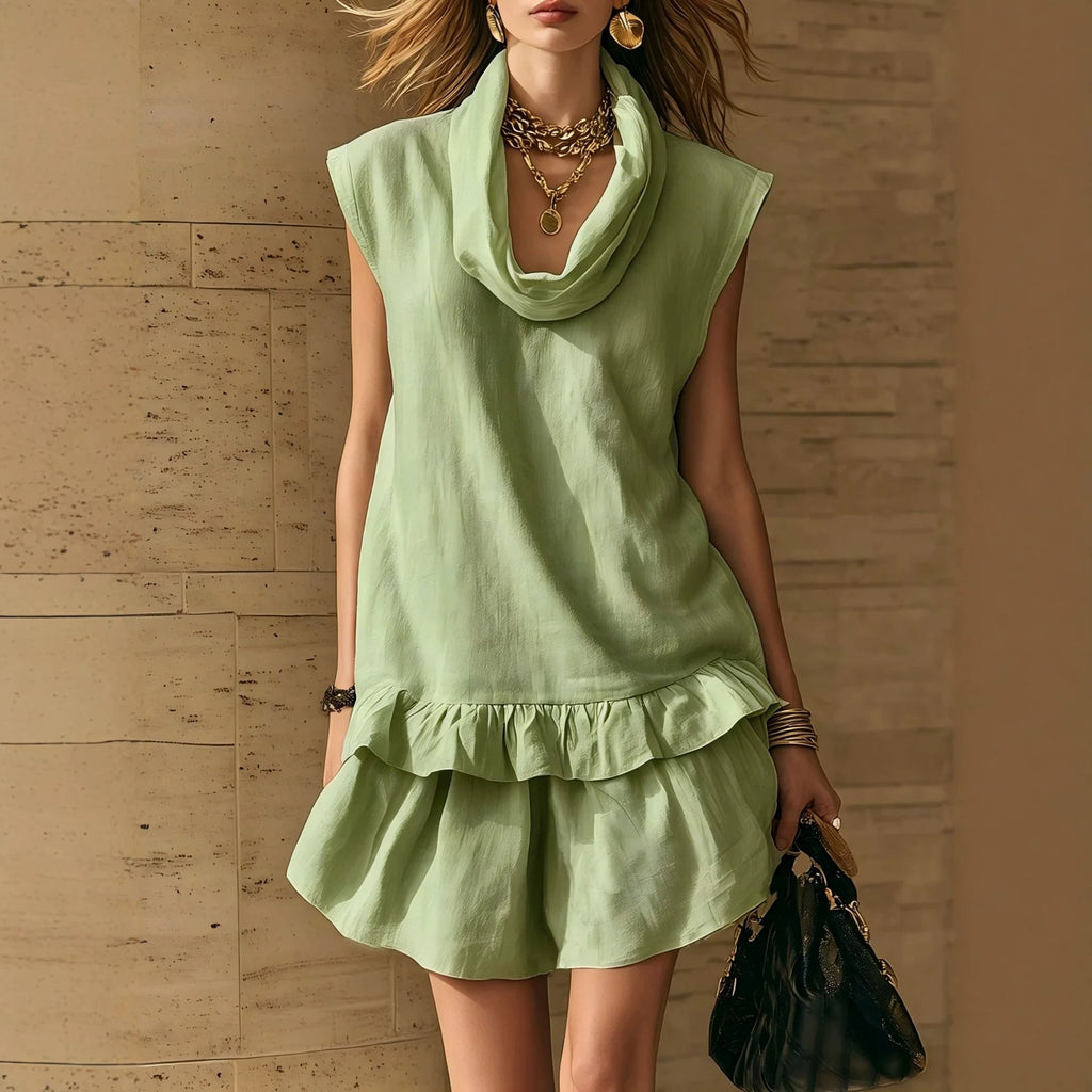 Womens Sleeveless Ruffle-Trim Mini Skirt Casual Set