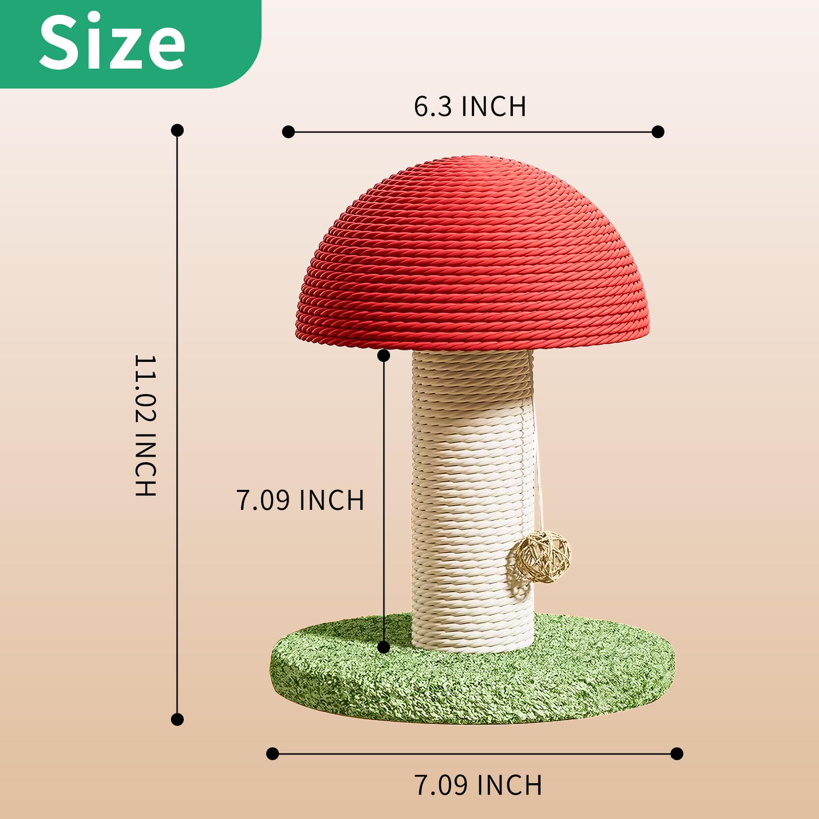 Mushroom Cat Scratching Post 11inch  For Kitten & Small Cats, Mini Cat Tree Stable Base, Natural Sisal Scratcher With Hanging Ball, Space Saving Indoor Cat Toy For Small Spaces And Apartments