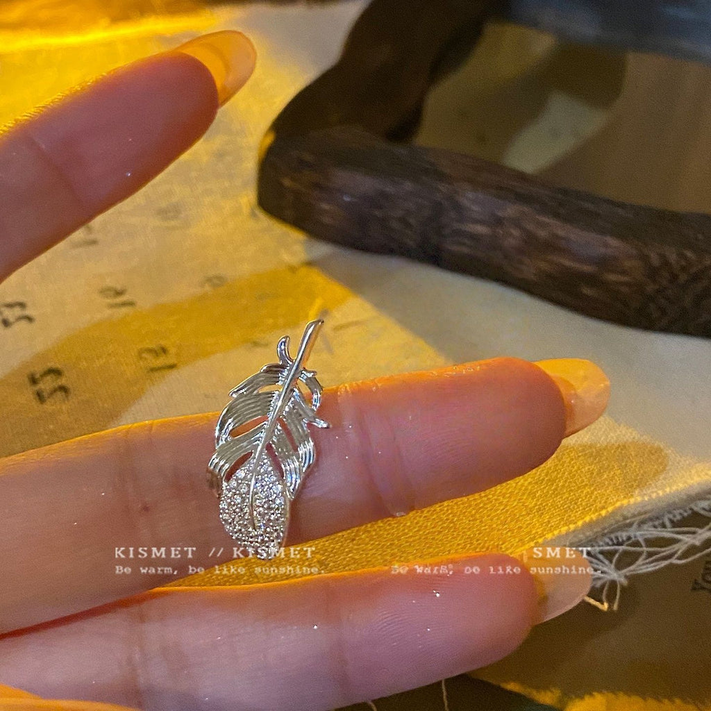 Shiny Silver Feather Earrings, Delicate Mini Studs, Fairy Style Niche Jewelry