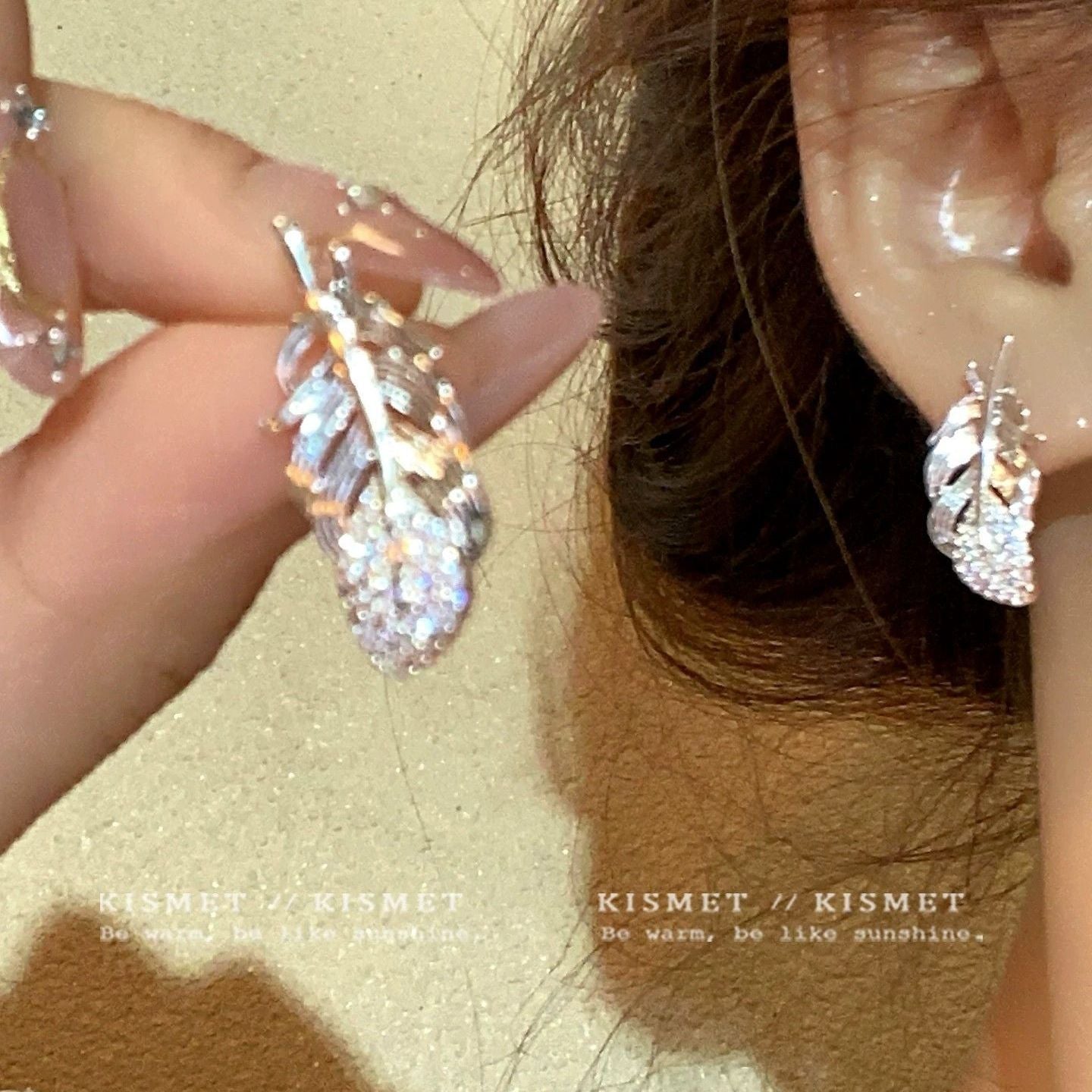 Shiny Silver Feather Earrings, Delicate Mini Studs, Fairy Style Niche Jewelry
