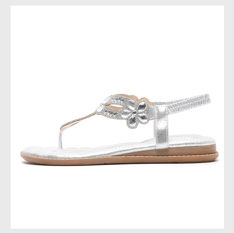 Summer New Arrival Bohemian Floral Rhinestone Flip-Flops In Plus Sizes For Women