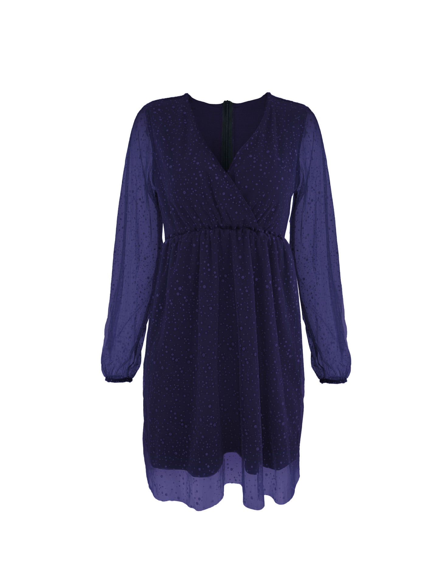 Women's Glitter Mesh Long Sleeve Mini Dress  V Neck Wrap Waist Party Cocktail Dress