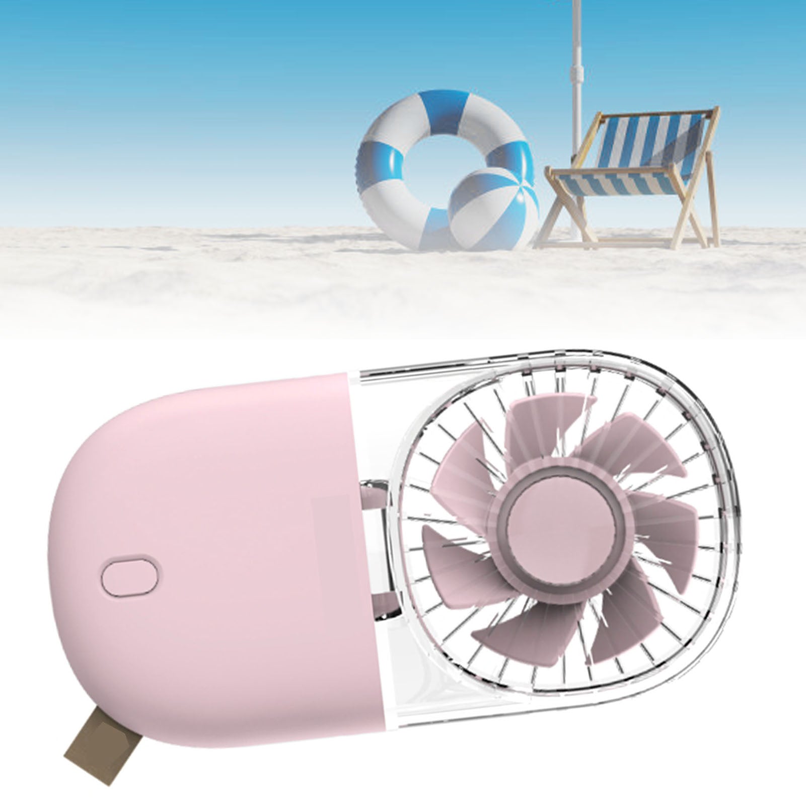 Portable Handheld Fan Mini Desk Foldable Necklace USB Rechargeable Personal Fan Transparent Pink