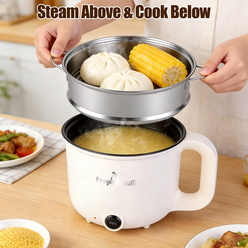 1Pc Electric Hot Pot With Steamer 1.8L Mini Portable Hot Pot With 300W 600W Dual Power For Egg Fried Rice Ramen Oatmeal Soup Overheat Protection For College Dorm Room Essential