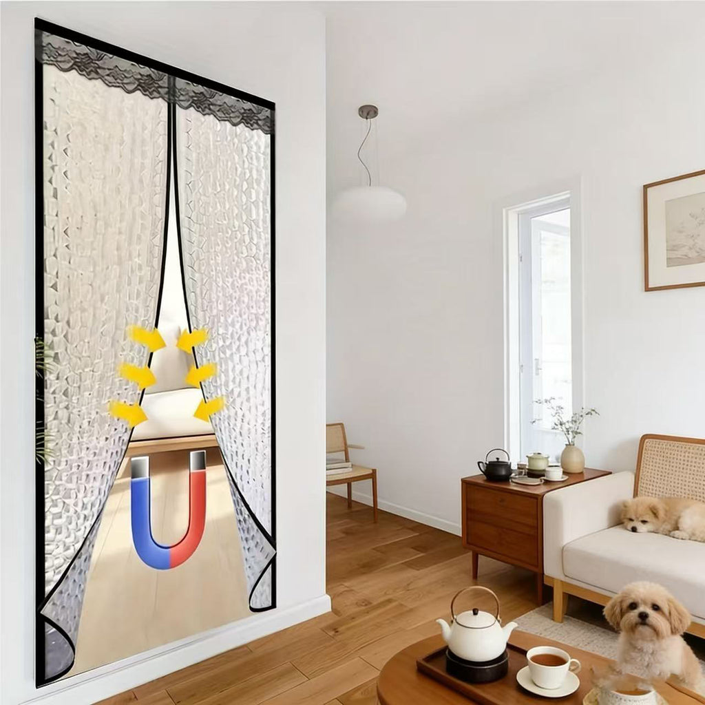 1 Black Lace Air Conditioner Door Curtain With Magnetic Closure, Seals For Insulation And Keeps Out Mosquitoes And Flies, Thickened And Reinforced EVA Soft Door Curtain, No Drilling Required And Easy