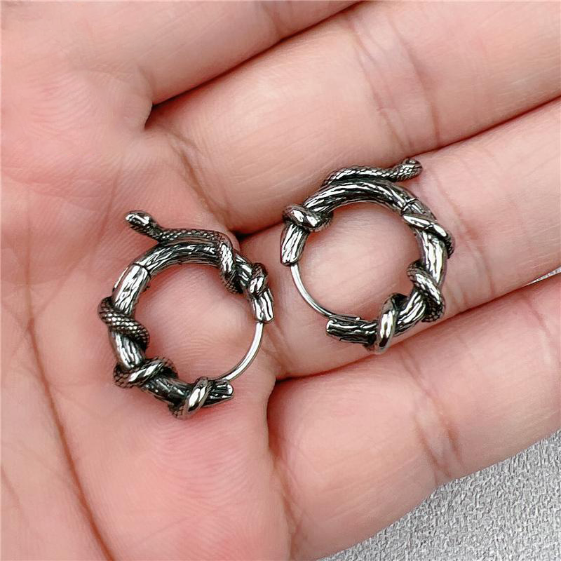 European American Retro Snake Titanium Steel Earrings, Stylish Men Hip Hop Punk Domineering Fashion Studs, Trendy Spirit Snake Ear Jewelry