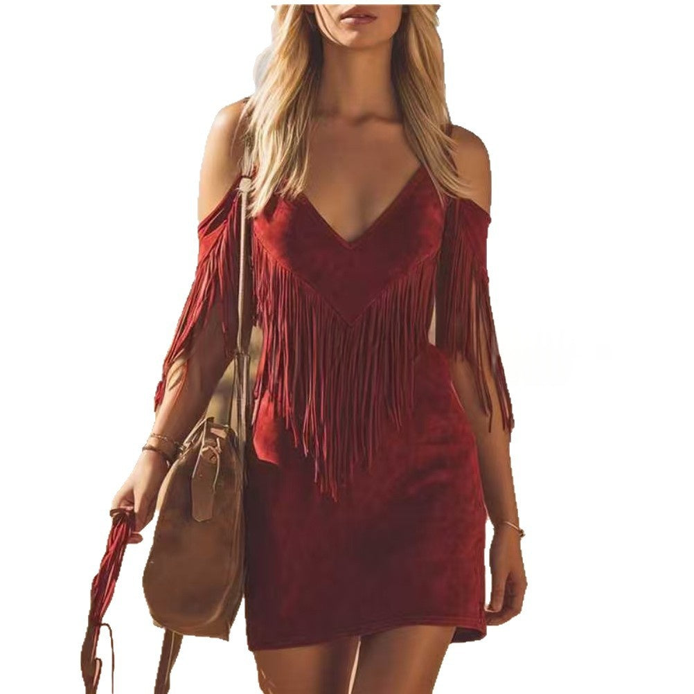 Womens Fringed Strap Mini Casual Dress
