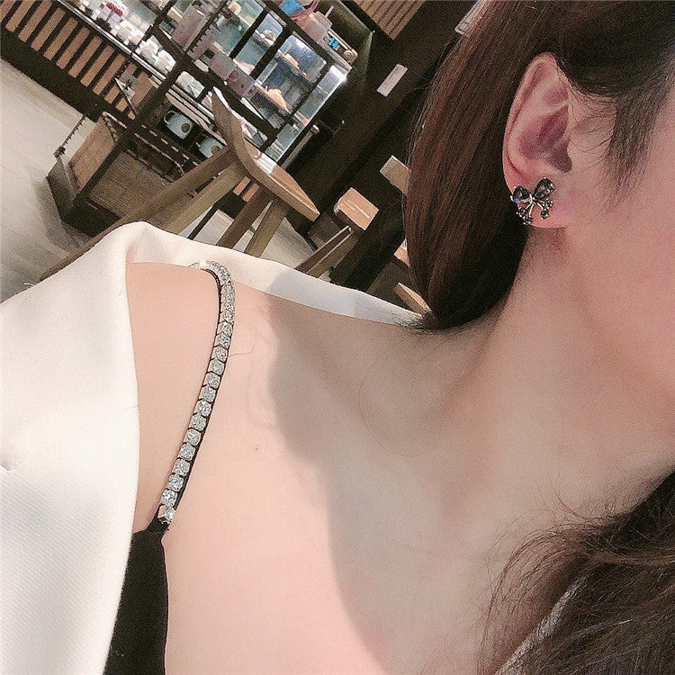 Korean Vintage S925 Sterling Silver Needle Bow Drop Earrings, Mini Delicate Teardrop Micro Paved Gold Plated Dainty Women Ear Jewelry
