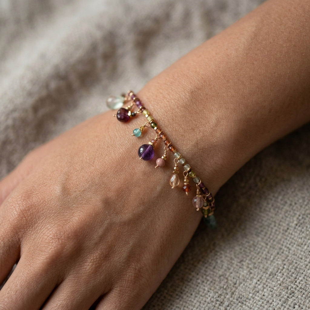 Mini Pearl Colorful Stone And Crystal Bead Necklace And Bracelet For Women