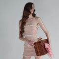 Fitted-waist Sleeveless Tube-top Sheath Mini Dress For Women