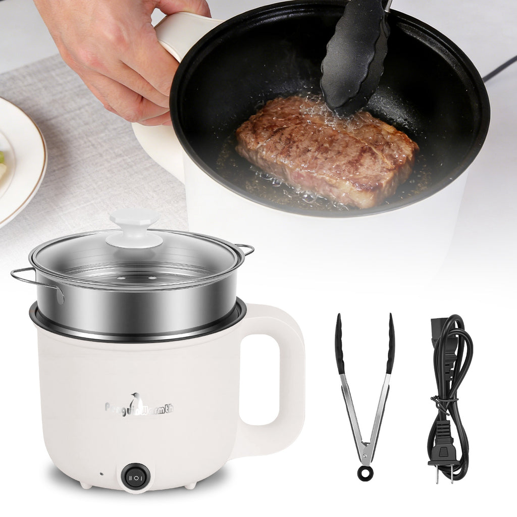 1Pc Electric Hot Pot With Steamer 1.8L Mini Portable Hot Pot With 300W 600W Dual Power For Egg Fried Rice Ramen Oatmeal Soup Overheat Protection For College Dorm Room Essential